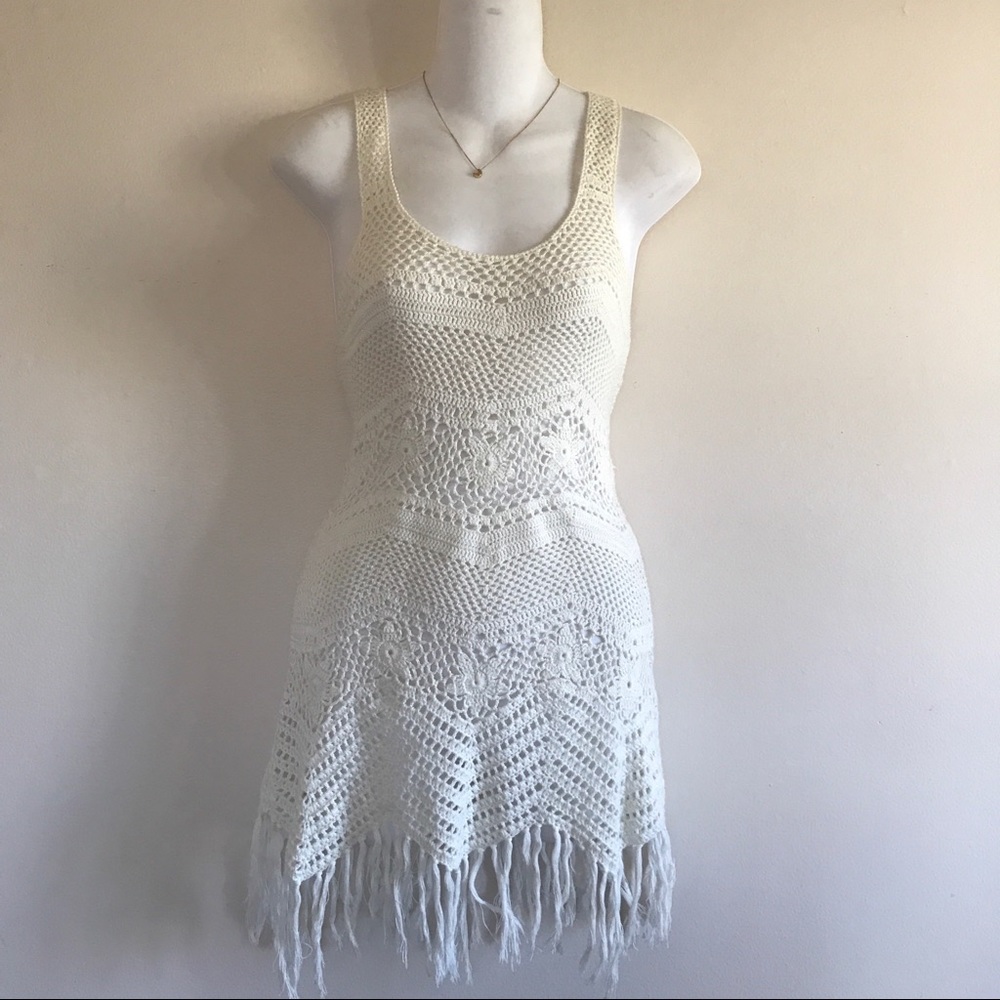 Crochet Boho Bohemian Fringe Tunic Beach Cover up